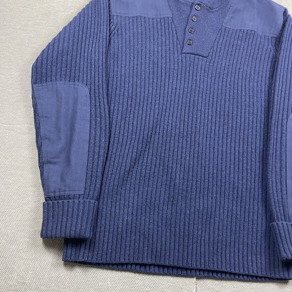 LL Bean Sweater Mens XL Tall Blue Pullover Wool Commando Henley Military Army - Picture 2 of 13